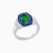 Art Deco Inspired Cushion Gemstones Halo Ring - Shahin Jewelry